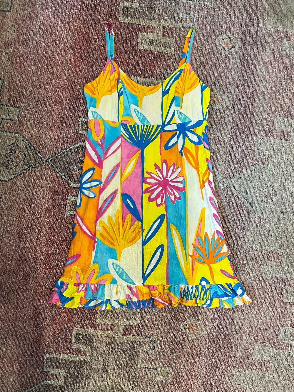 Vintage Jams world floral daisy summer empire waist ruffle mini dress med